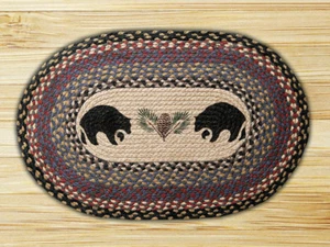 Braided Jute Stenciled Print Oval Area Rug. Earth Rugs. BLACK BEARS - Picture 1 of 1