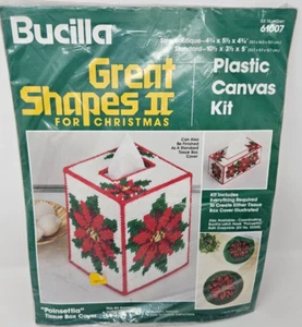 Bucilla Christmas Poinsettia Tissue Box Cover Plastic Canvas Kit Vintage Sealed - Picture 1 of 2