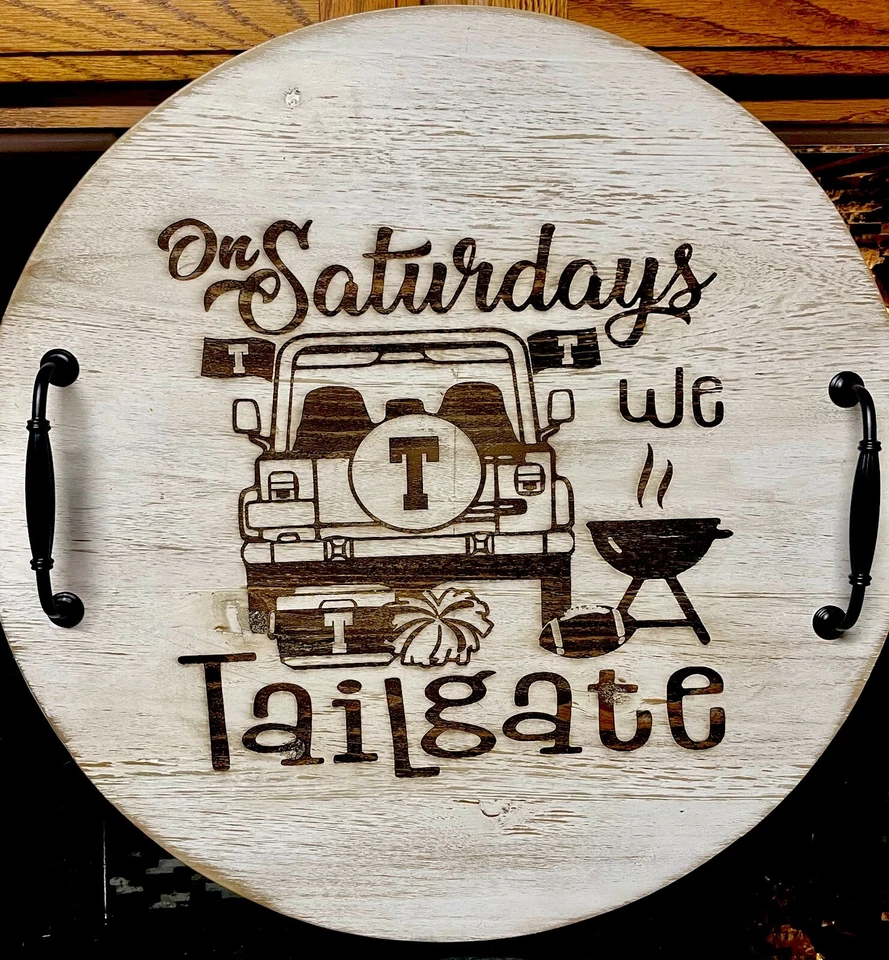Tennessee Vols Tailgating Wooden Serving Tray With Black Metal Handles - Image 1 of 4