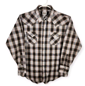Ely Cattleman Western Shirt XL Pearl Snap Long Sleeve Brown Plaid Cowboy Rodeo   - Picture 1 of 9