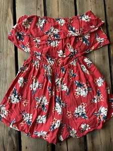 Hollister XS Romper Pink/Red White Flowers Stretchy - Picture 1 of 4