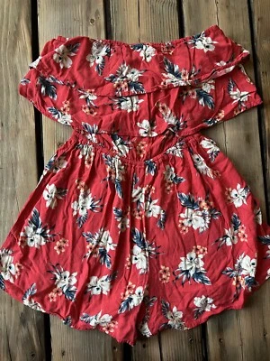 Hollister XS Romper Pink/Red White Flowers Stretchy - Image 1 of 4
