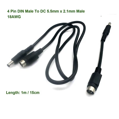 18AWG 4 Pin DIN Male to DC 5.5mm x 2.1mm Male Power Cable CCTV Camera Charger - Image 1 of 4