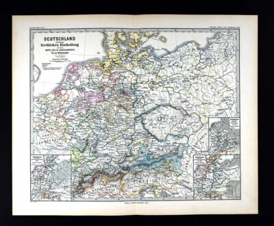 1873 Spruner Map Medieval Germany Austria 732-1000 Century Church Divisions - Image 1 of 4
