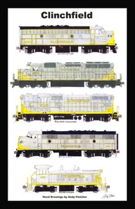 Alfombra de locomotoras gris Clinchfield 12""x18"" firmada por Andy Fletcher - Imagen 1 de 1