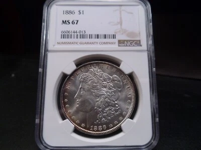 1886 MS67 Morgan Silver Dollar NGC Certified Superb Gem - White/Rim Toned - Image 1 of 4