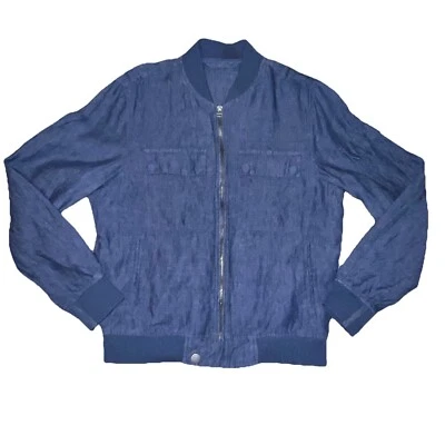 Mango Blue Mens Pure Linen Bomber Jacket EUR Small *in exc cond* utilitarian - Image 1 of 4