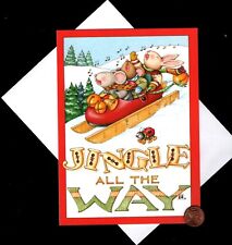 CHRISTMAS MARY ENGELBREIT Mice Sledding Singing - GREETING CARD New W/ TRACKING 