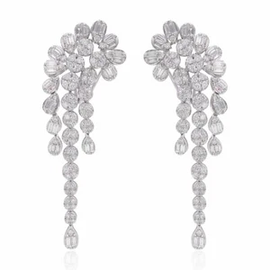 Lab Grown CVD Diamond Dangle Earrings 14k White Solid Gold Birthday Gift 2.45 Ct - Picture 1 of 12