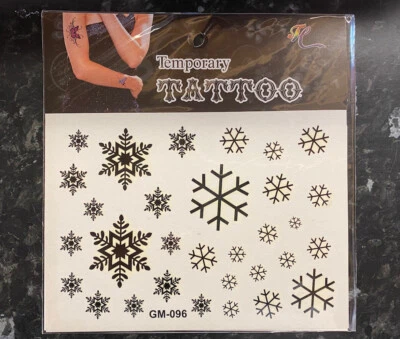 ALIWALICREATIONZ Sheet Of Black Winter Snowflake Snowy Temporary Tattoo Unisex Seasonal Uk Seller