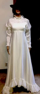 Vintage Victorian Style Wedding Dress ILGWU Puff Sleeves Small - Picture 1 of 12