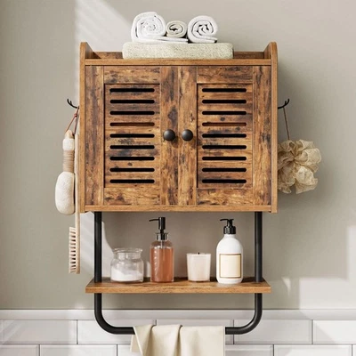 HOOBRO Medicine Cabinet Double Doors Bathroom Wall Cabinet with Towel Bar - Image 1 of 4