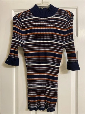 Suéter Style & Co. Para Mujer Cuello Simulado Manga Codo Grande Rayas Azul Marino Foto 1 de 4