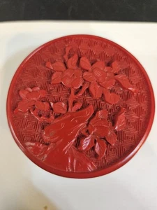Carved Cinnabar Laquar Jewelry Container - Picture 1 of 8