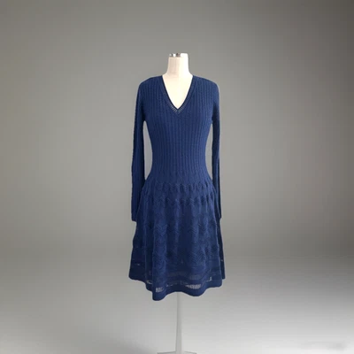 Missoni Dress Blue Wool Blend Long Sleeve V-Neck Pullover Size 44 US 4 Designer - Image 1 of 4