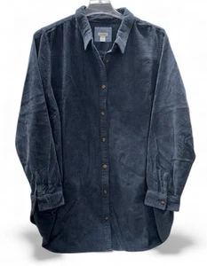 Camicia donna LL Bean 3X Plus larga balena velluto a coste con bottoni blu grigio cotone - Foto 1 di 8
