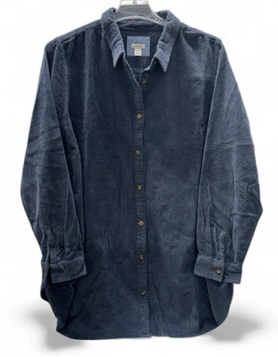 LL Bean Women's 3X Plus Wide Wale Corduroy Button Down Shirt Blue Gray Cotton - Image 1 of 4