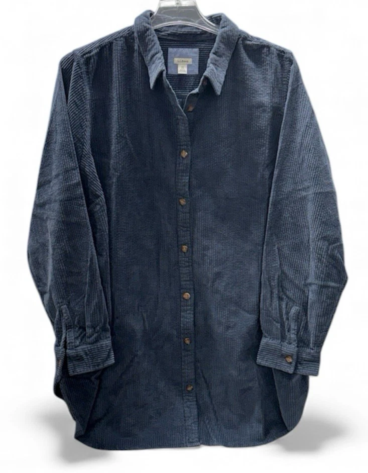 LL Bean Women's 3X Plus Wide Wale Corduroy Button Down Shirt Blue Gray Cotton - Image 1 of 4