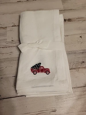 West Elm Linen Holiday Embroidered Napkins, S/4 Vintage Truck Christmas Tree 20" - Image 1 of 3