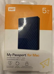 *NEW* WD My Passport, Mac, 5TB Portable Hard Drive, Navy Blue - Afbeelding 1 van 7