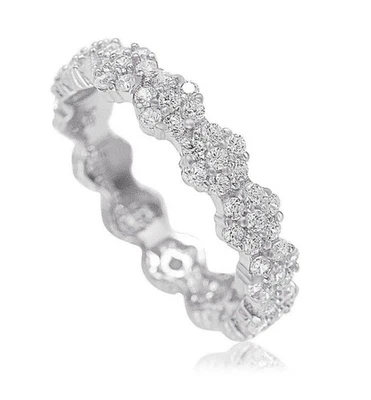 Suzy Levian Sterling Silver Cubic Zirconia Floral Eternity Ring Sz 5.5 New - Image 1 of 4