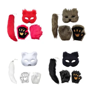 Animal Mask and Tail Set Lovely for Women Girls Themed Parties Long Tail for - Picture 1 of 28