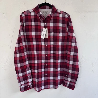 NWT $89 Original Penguin Long Sleeve Flannel Shirt Red Plaid Sz M - Image 1 of 4