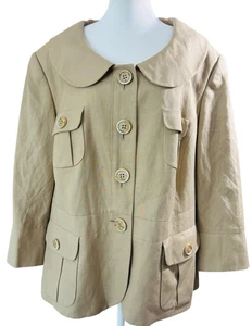 VTG Liz Claiborne Linen Blend Neutral Safari Jacket Y2K Women Size Plus 24W - Picture 1 of 13