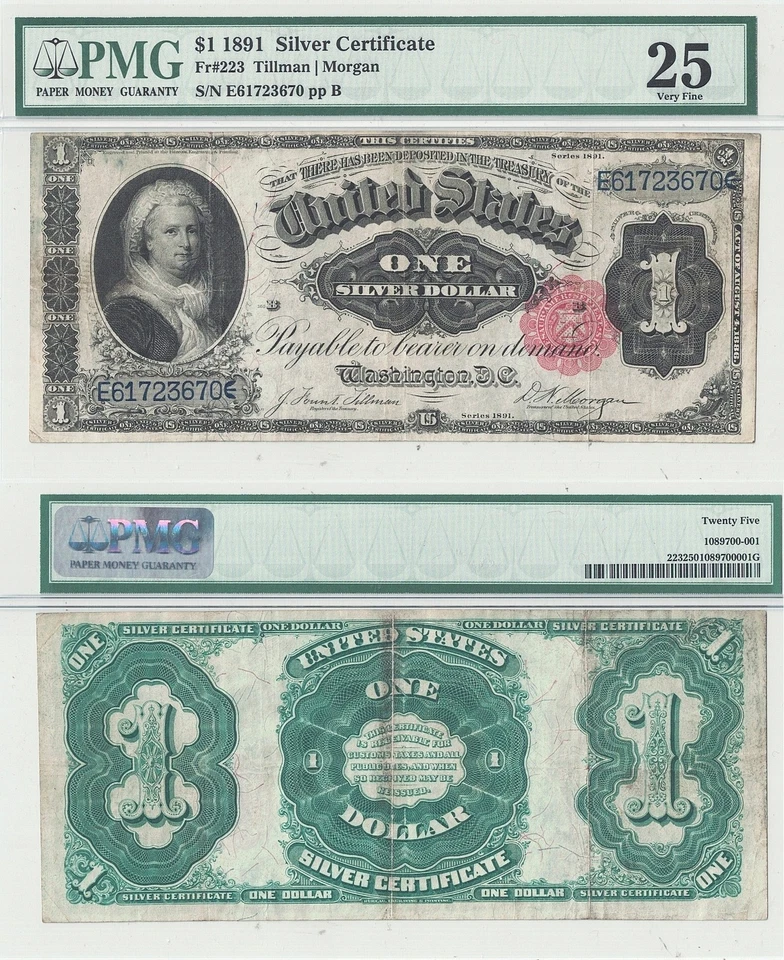 1891 $1 Silver Certificate Fr-223 PMG VF-25 - Image 1 of 3