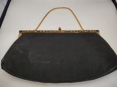 Bolso de Noche De Colección La France Negro Colorido Borde Punta de Aguja Foto 1 de 4