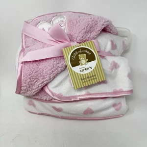 NWT Carters Child Of Mine Pink White Hearts Sherpa Baby Blanket Satin Trim Love - Picture 1 of 9