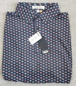 New Straight Down Polo Shirt Men's Small Hero USA AOP Fighter Jet Red White Blue - Picture 1 of 10
