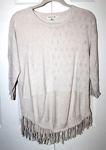 Toad&Co. Woodstock Pullover 100% Organic Cotton Fringed Beige Sweater Size Med - Picture 1 of 11
