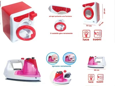 Lavatrice Lava Asciuga Ferro da Stiro Giocattolo con Luci e Suoni Gioco Bambina - Immagine 1 di 3