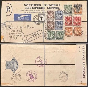 1945 Northern Rhodesia Censored Registered Air Mail Stationery to New Mexico *d - Picture 1 of 3