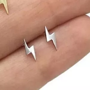 Lightning Bolt Stud Earrings 925 Silver Sterling Silver Handmade Earrings - Imagen 1 de 6