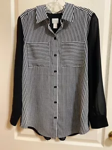 Chicos  Black Striped Long Sleeves Top  Size 1 - Picture 1 of 3