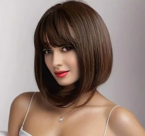 Peruka damska włosy ciemny brąz krótkie bob proste - Zdjęcie 1 z 4