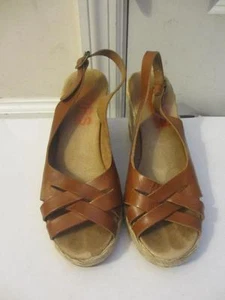 WOMENS MICHAEL KORS BROWN LEATHER SANDAL WEDGES SIZE 8 - Picture 1 of 5