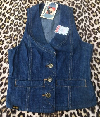 LEE 1960/1970 CHALECO AJUSTADO MUJER ~ DENIM AZUL OSCURO ~ HECHO EN INGLATERRA ~ NUEVO Y ETIQUETA ~ XS Foto 1 de 4