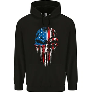USA Flag Skull Gym MMA Biker America Childrens Kids Hoodie - Picture 1 of 3