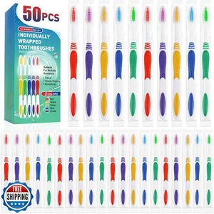 Paquete de cepillo de dientes a granel Navona 50 piezas premium envuelto individualmente, desechable T - Imagen 1 de 5