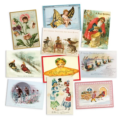 STRAND CLOTHING Victorian Christmas Postcards Card 10 Set Collection Weird Creepy Funny Unique