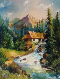 Pintura ""Mill on a mountain river"". Aceite sobre tablero duro. 8x10 inc. Hecho a mano. 2024. - Imagen 1 de 2