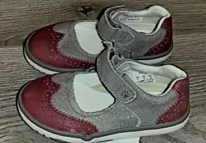 Baby Girl Hush Puppies Red Gray Mary Jane Dress Formal Comfortable Shoes Sz 7M - Picture 1 of 8