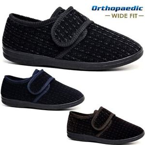 MENS DIABETIC ORTHOPAEDIC EASY CLOSE WIDE FITTING STRAP SLIPPERS SHOES SIZE 6-14