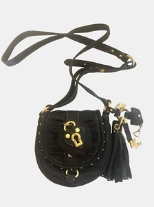 JUICY COUTURE Vintage Black Leather Mini Crossbody CHARM Bag ~ EUC - Picture 1 of 7