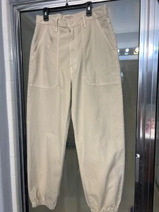 MOTHER The Wrapper Patch Springy High Rise Ankle Chalk Tan Jogger Jeans Size 30 - Picture 1 of 9
