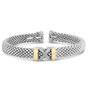 Phillip Gavriel Diamond X Cuff Bangle Bracelet 18k Gold N Silver Popcorn 7.5" - Picture 1 of 6