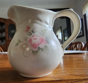 Tea Rose Creamer Pitcher (s) 12 oz. Pfaltzgraff backstamp Stoneware White Pink ! - Picture 1 of 14